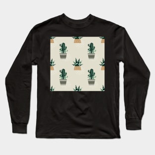 Cactus and succulent in ceramic pots. Pastel pattern Long Sleeve T-Shirt